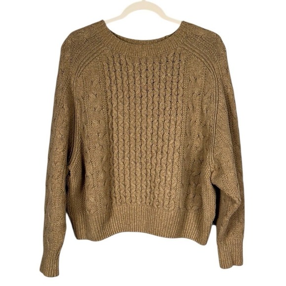 Womens Chunky Cable Knit Wool Sweater Large Scandi Neutral Camel Soft Girl - Picture 1 of 6